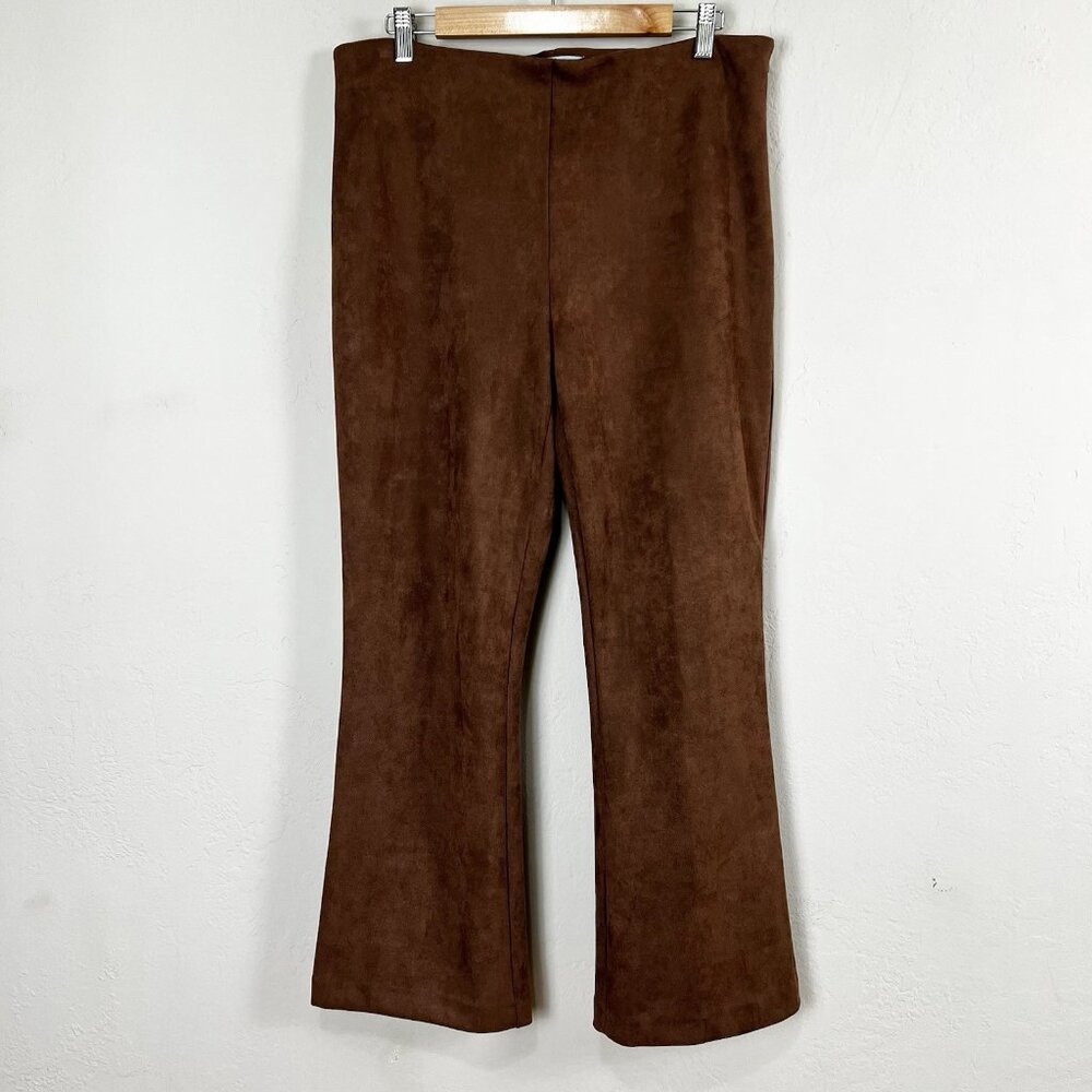 TUCKERNUCK Ashford Pants Brown Faux Suede High Rise Kick Flare Crop Size XXL